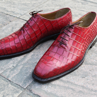 Crafted Leather Classic Handmade Red Crocodile/Alligator Leather Dress Shoes - Thumbnail 4