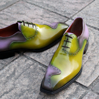 Crafted Leather Designer Purple Green Patina Leather Lace up Dress Shoes - Thumbnail 1