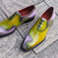 Crafted Leather Designer Purple Green Patina Leather Lace up Dress Shoes - Thumbnail 2