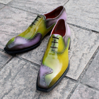 Crafted Leather Designer Purple Green Patina Leather Lace up Dress Shoes - Thumbnail 3
