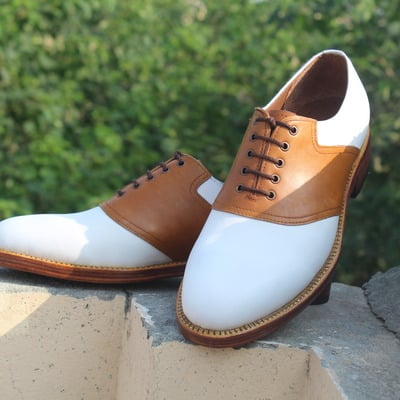 Crafted leather stunning handmade brown white leather oxford dress shoes