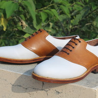 Crafted Leather Stunning Handmade Brown White Leather Oxford Dress Shoes - Thumbnail 3