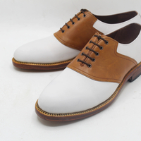 Crafted Leather Stunning Handmade Brown White Leather Oxford Dress Shoes - Thumbnail 4