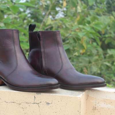 Crafted leather custom made brown leather ankle high side zipper jodhpur boot for men - Thumbnail 4