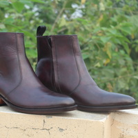 Crafted Leather Custom Made Brown Leather Ankle High Side Zipper Jodhpur Boot For Men - Thumbnail 2