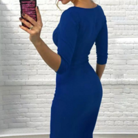 Fashion Solid Color Zipper Slim Sexy Package Hip Dress - Thumbnail 4