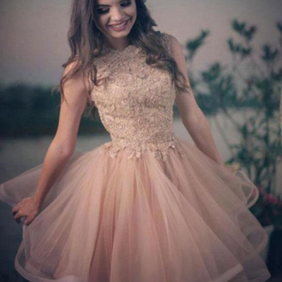 Cute a line tulle lace homecoming dresses 