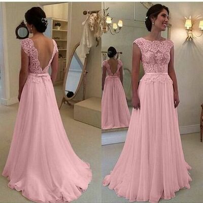 Simple pink mother of bride/ groom dress a line lace evening formal gowns prom dress