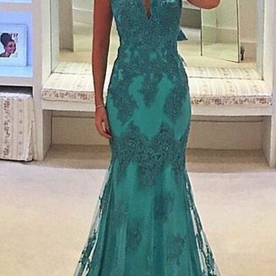Simple mother of bride/ groom dress green lace evening formal gowns prom dress