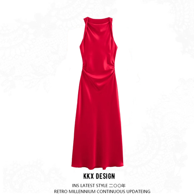 Satin sleeveless midi dress