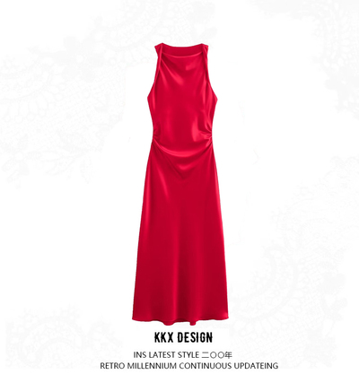 SATIN SLEEVELESS MIDI DRESS