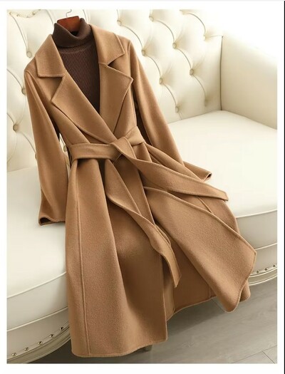 Classy Autumn and Winter Woolen Winter Trench Coat with Belt