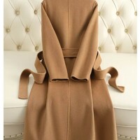 Classy Autumn and Winter Woolen Winter Trench Coat with Belt - Thumbnail 2