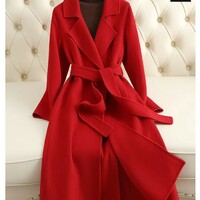 Classy Autumn and Winter Woolen Winter Trench Coat with Belt - Thumbnail 5
