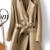 Chic Women's Leather Trench Coat - Thumbnail 5
