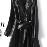 Chic Women's Leather Trench Coat - Thumbnail 7