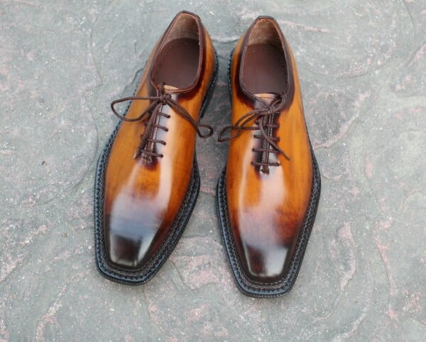 Crafted Leather Classic Men Brown Patina Black Shaded Leather Oxford Dress Shoes