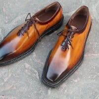 Crafted Leather Classic Men Brown Patina Black Shaded Leather Oxford Dress Shoes - Thumbnail 4