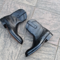  Crafted Leather Men's Black Ostrich Zip-Up Long Boot - Full-Quill Zipper Cowboy Boots - Thumbnail 3