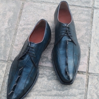 Crafted Leather Classic Blue Exotic Crocodile Hornback Derby Oxford Dress Shoes - Thumbnail 1