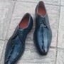 Crafted Leather Classic Blue Exotic Crocodile Hornback Derby Oxford Dress Shoes-1