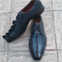 Crafted Leather Classic Blue Exotic Crocodile Hornback Derby Oxford Dress Shoes - Thumbnail 2