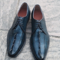Crafted Leather Classic Blue Exotic Crocodile Hornback Derby Oxford Dress Shoes - Thumbnail 3
