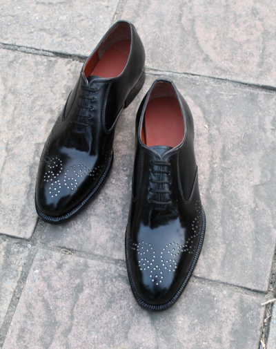 Crafted Leather Handmade Men Black Calf Leather Formal Oxford Lace up Shoes