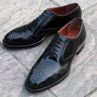 Crafted Leather Handmade Men Black Calf Leather Formal Oxford Lace up Shoes - Thumbnail 1