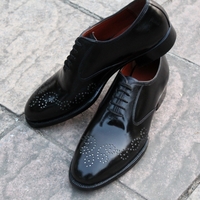 Crafted Leather Handmade Men Black Calf Leather Formal Oxford Lace up Shoes - Thumbnail 3
