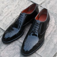 Crafted Leather Handmade Men Black Calf Leather Formal Oxford Lace up Shoes - Thumbnail 4