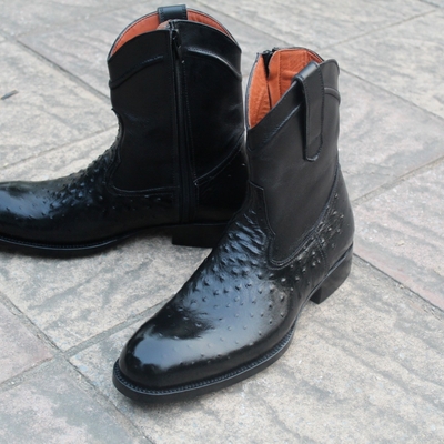 Crafted leather handmade black ostrich leather cowboy men boot