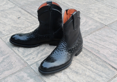 Crafted Leather Handmade Black Ostrich Leather Cowboy Men Boot
