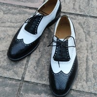 Crafted Leather Classic Black White Genuine Calf Leather Oxford Dress Shoes - Thumbnail 1
