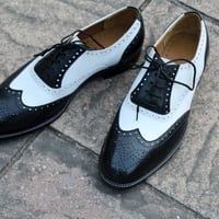 Crafted Leather Classic Black White Genuine Calf Leather Oxford Dress Shoes - Thumbnail 2