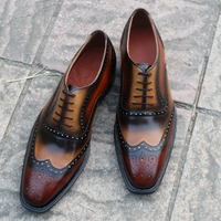 Crafted Leather Men Classic New Brown Tan Leather Wingtip Dress Lace up Shoes - Thumbnail 1