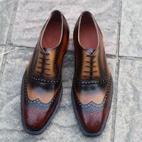 Crafted Leather Men Classic New Brown Tan Leather Wingtip Dress Lace up Shoes - Thumbnail 2