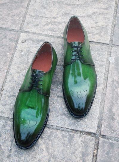 Crafted Leather Handmade Green Leather Oxford Lace up Dress Formal Shoes