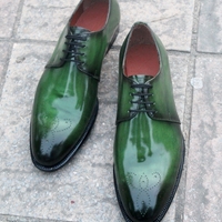 Crafted Leather Handmade Green Leather Oxford Lace up Dress Formal Shoes - Thumbnail 1