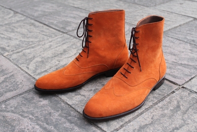 Crafted Leather Classic Tan Suede Leather Ankle High Lace up Wingtip Dress Boot