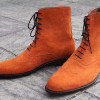 Crafted Leather Classic Tan Suede Leather Ankle High Lace up Wingtip Dress Boot - Thumbnail 1