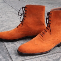 Crafted Leather Classic Tan Suede Leather Ankle High Lace up Wingtip Dress Boot - Thumbnail 3