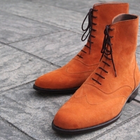 Crafted Leather Classic Tan Suede Leather Ankle High Lace up Wingtip Dress Boot - Thumbnail 2