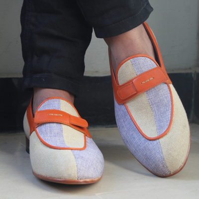 Crafted leather new handmade beautiful linen fabric dress shoes - Thumbnail 5