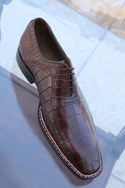 Handmade Brown Oxford Crocodile /  Alligator Skin hand-sewn in Sole Dress Shoes