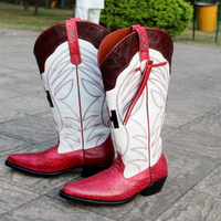Crafted Leather New Handmade Pink Ostrich White Leather Designer Long Ankle High Cowboy Boot  - Thumbnail 1