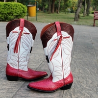 Crafted Leather New Handmade Pink Ostrich White Leather Designer Long Ankle High Cowboy Boot  - Thumbnail 2