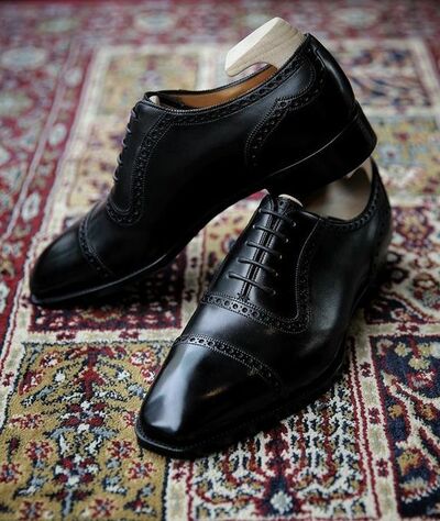 Luxury Men's Hand Stitch Black Oxfords Cap Toe Style Western Wear Christmas Shoes