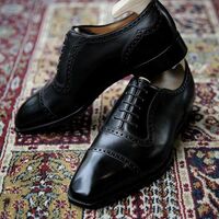 Luxury Men's Hand Stitch Black Oxfords Cap Toe Style Western Wear Christmas Shoes - Thumbnail 1