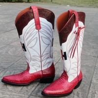 Crafted Leather New Handmade Pink Ostrich White Leather Designer Long Ankle High Cowboy Boot  - Thumbnail 3